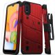 Samsung Galaxy A01 BOLT Series Holster with Kickstand and Tempered Glass Screen Protector - Red/Black
