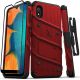 Samsung Galaxy A10e BOLT Series Holster with Kickstand and Tempered Glass Screen Protector - Red/Black