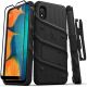 Samsung Galaxy A10e BOLT Series Holster with Kickstand and Tempered Glass Screen Protector - Black	