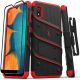 Samsung Galaxy A10e BOLT Series Holster with Kickstand and Tempered Glass Screen Protector - Black/Red