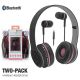 Two-Pack Folding Bluetooth Wireless Headphones + Stereo Buds Mic Stereo Rose Gold