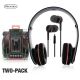 Two-Pack Folding Wired In-Line Mic Stereo Headphones & Earbuds Rose Gold