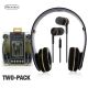 Two-Pack Folding Wired In-Line Mic Stereo Headphones & Earbuds Gold