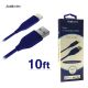 Acellories 10ft. MFI Tangle-Resistant USB Data Sync & Charge Cable Blue For iPhones